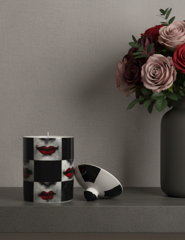 12.5 oz. Soy Wax Artisanal Ceramic Candle Jar - “Lip Checkers’’