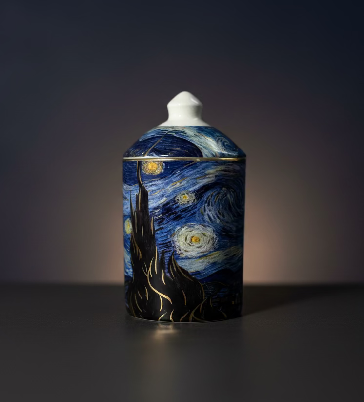 10 oz. Soy Wax Ceramic Candle Jar with Lid - “A Starry Night”