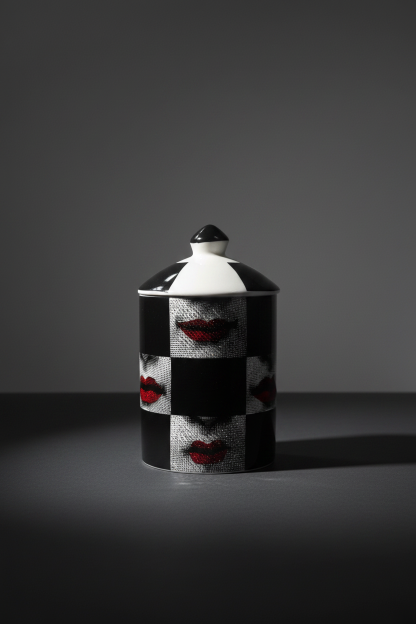 12.5 oz. Soy Wax Artisanal Ceramic Candle Jar - “Lip Checkers’’